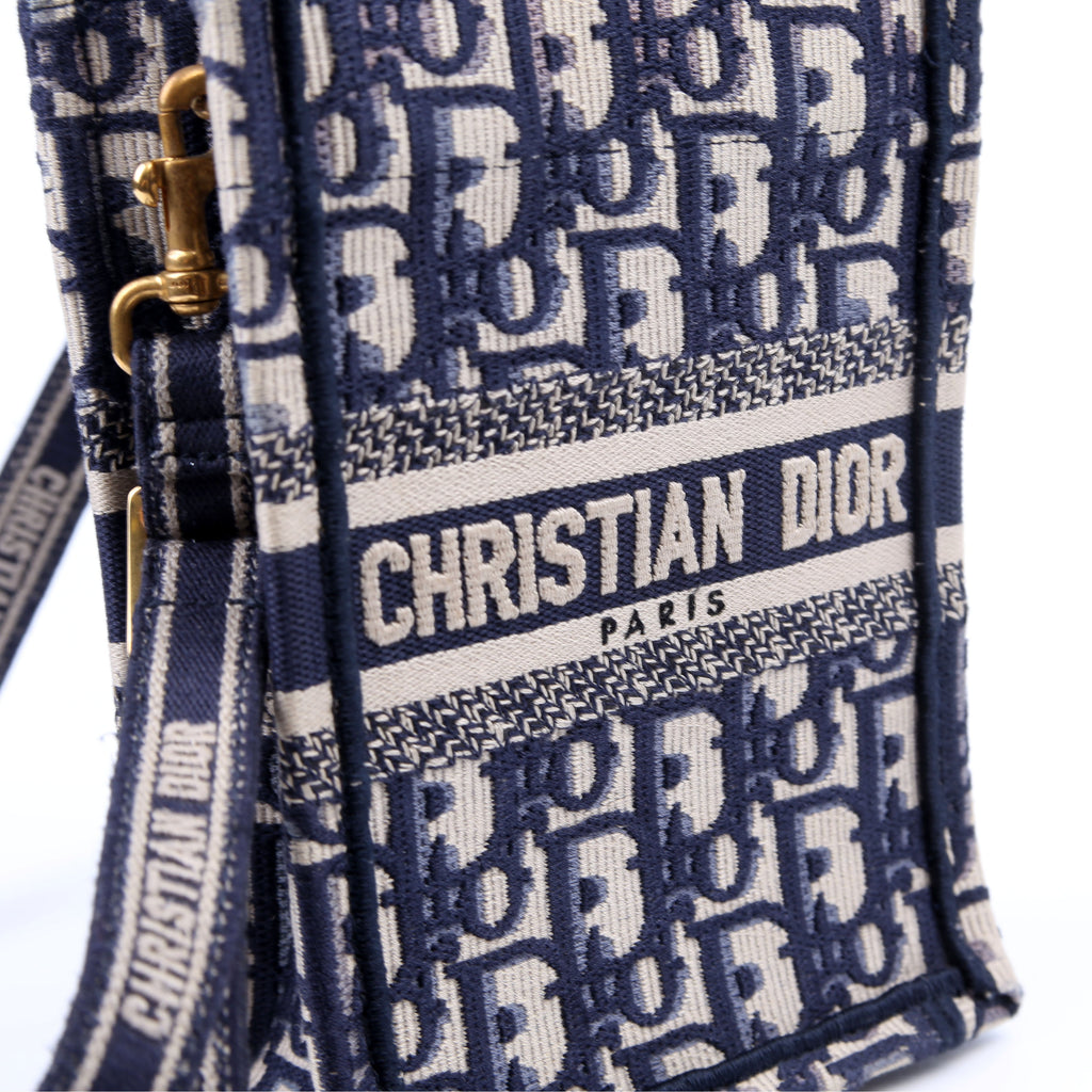 Christian Dior Oblique Mini Book Tote Phone Bag With Strap Navy/Beige