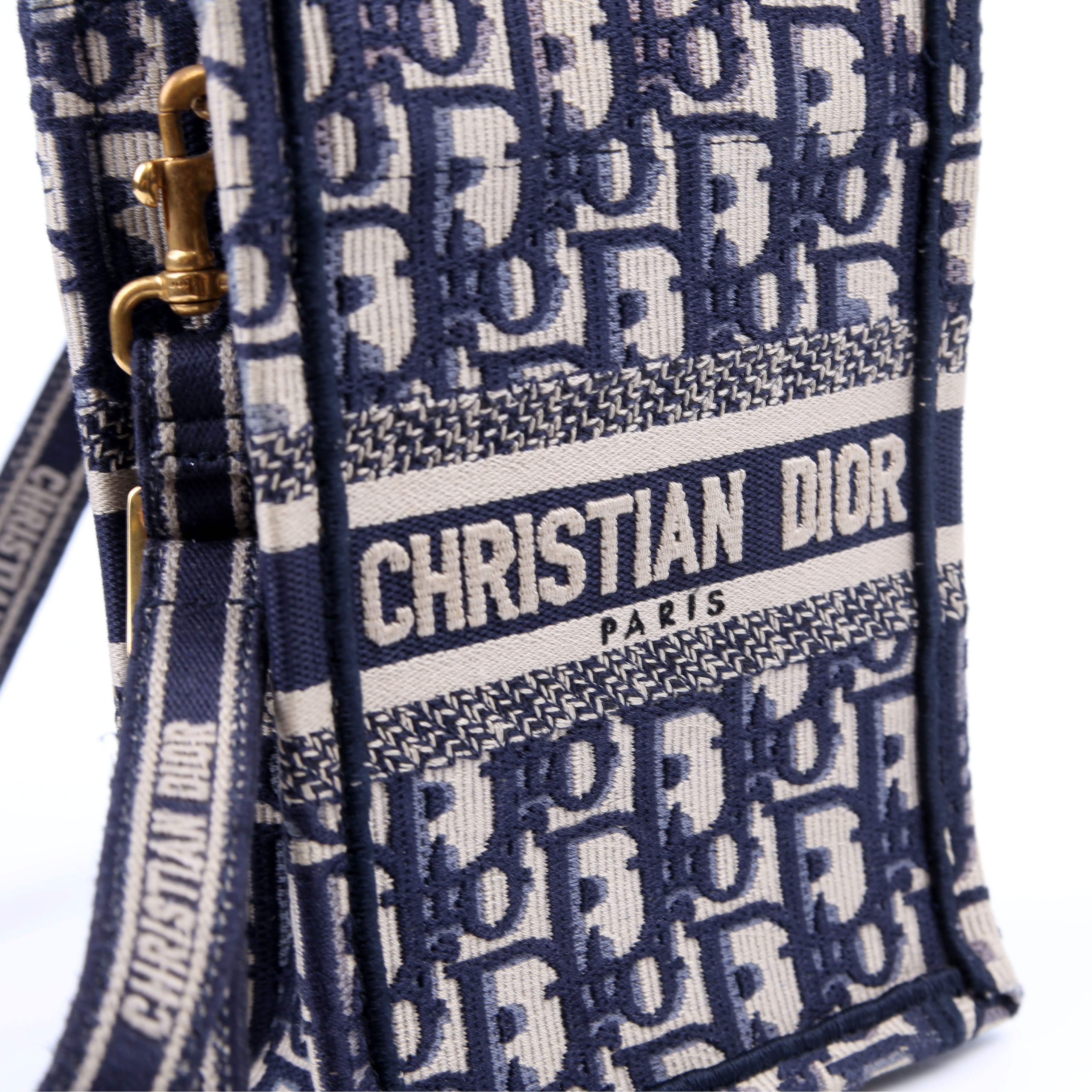 Christian Dior Oblique Mini Book Tote Phone Bag With Strap Navy/Beige