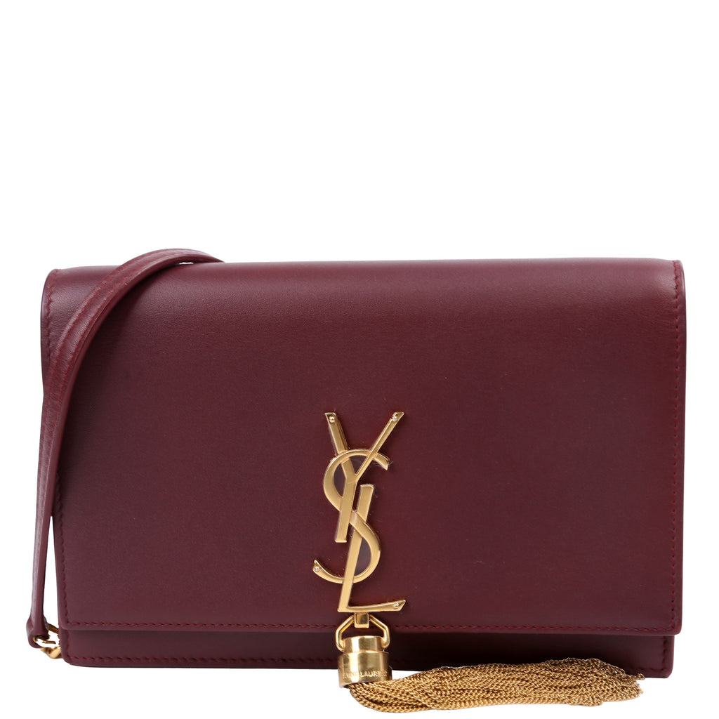 Saint Laurent Kate Tassel Chain Wallet Maroon