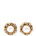 Chanel CC Rhinestone/Faux Pearl Clip On Vintage Earrings Gold