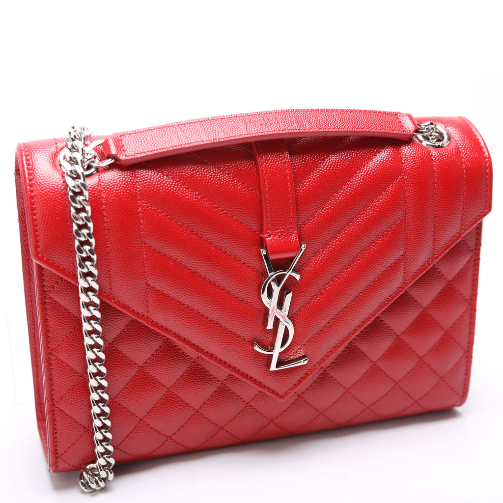 Saint Laurent Envelope Medium Tri-Quilt 600185/487206 Red
