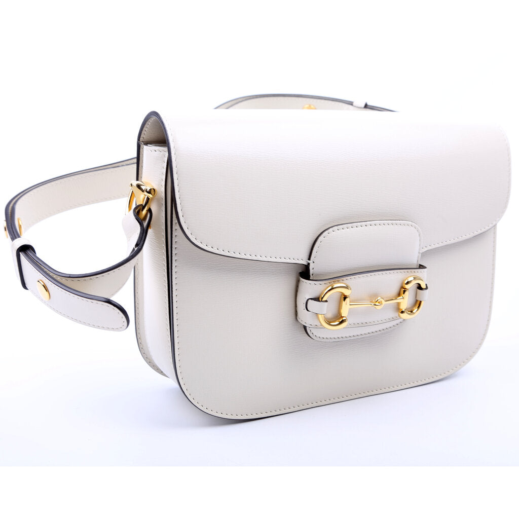Gucci 602204 Horsebit 1955 Leather Shoulder Bag White