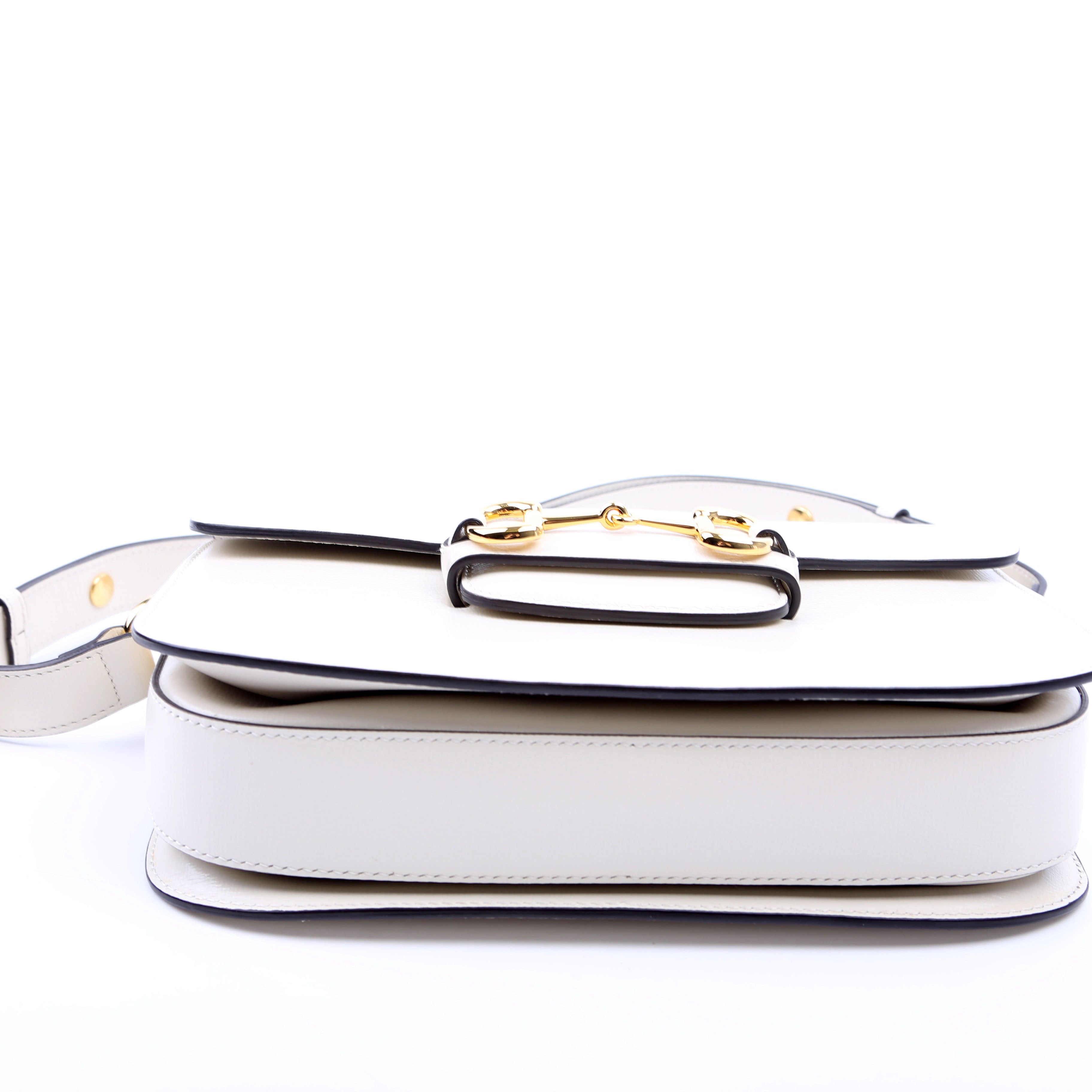 Gucci 602204 Horsebit 1955 Leather Shoulder Bag White