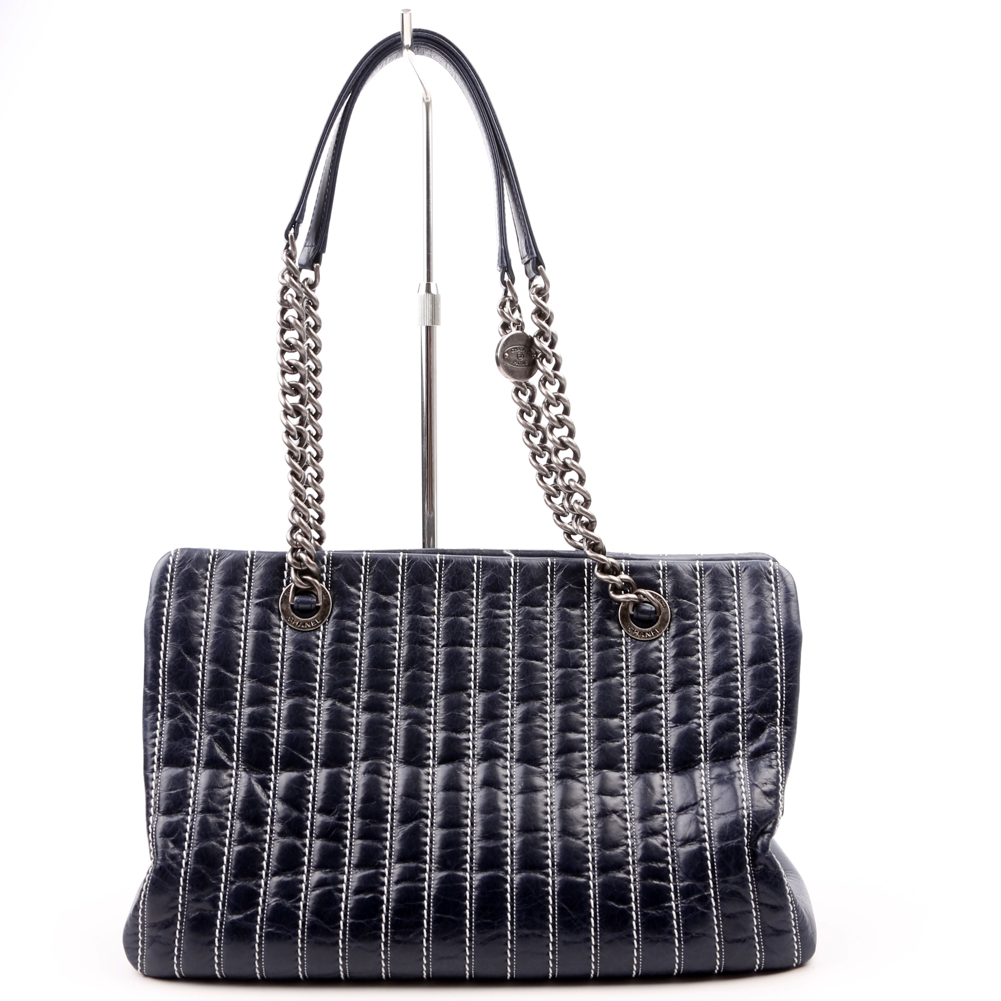 Chanel Vertical Quilt Tote 20M Navy