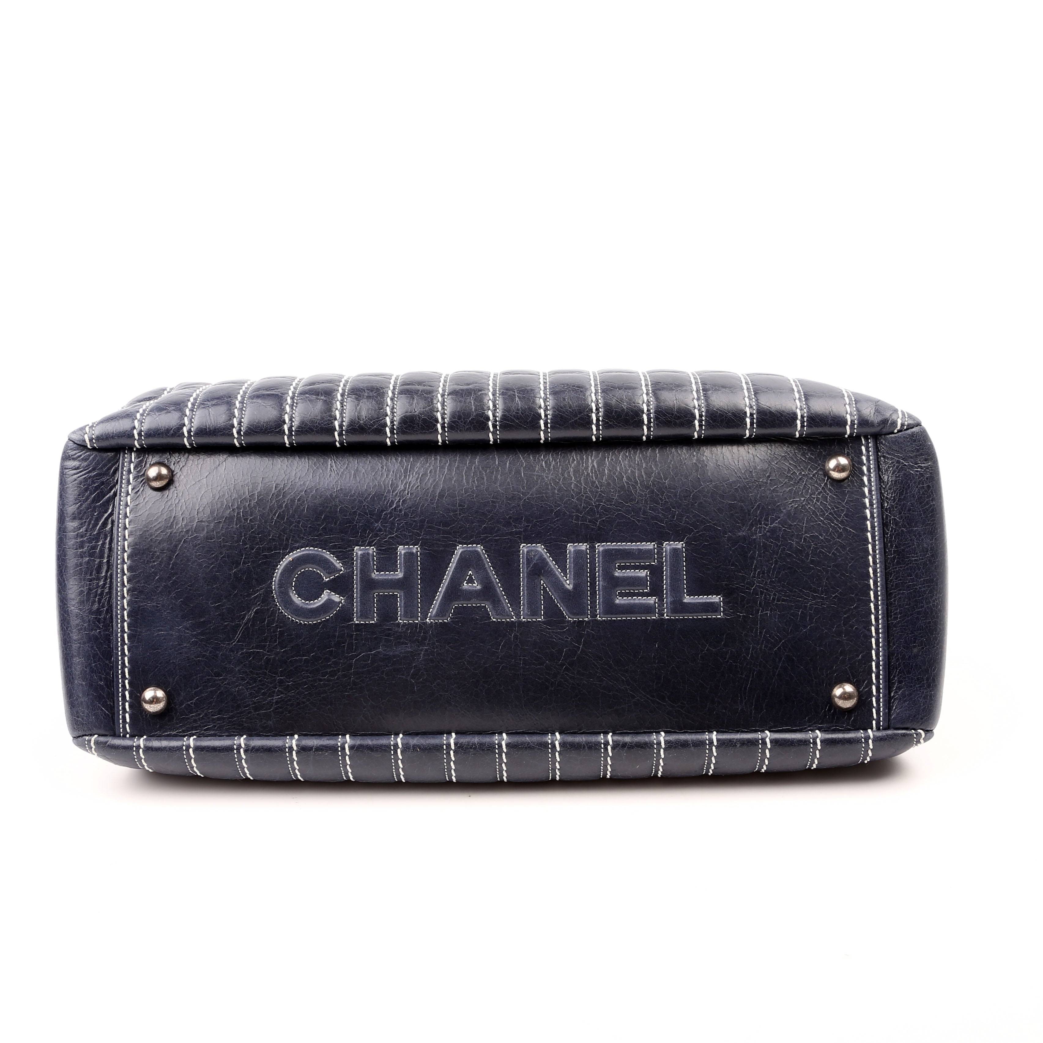 Chanel Vertical Quilt Tote 20M Navy