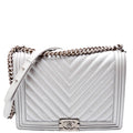 Chanel Boy Flap Medium Old Chevron Caviar 21-25M Silver