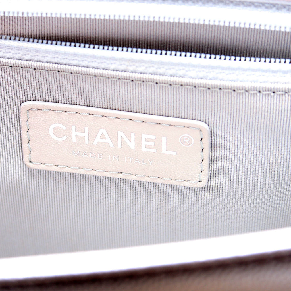 Chanel Boy Flap Medium Old Chevron Caviar 21-25M Silver