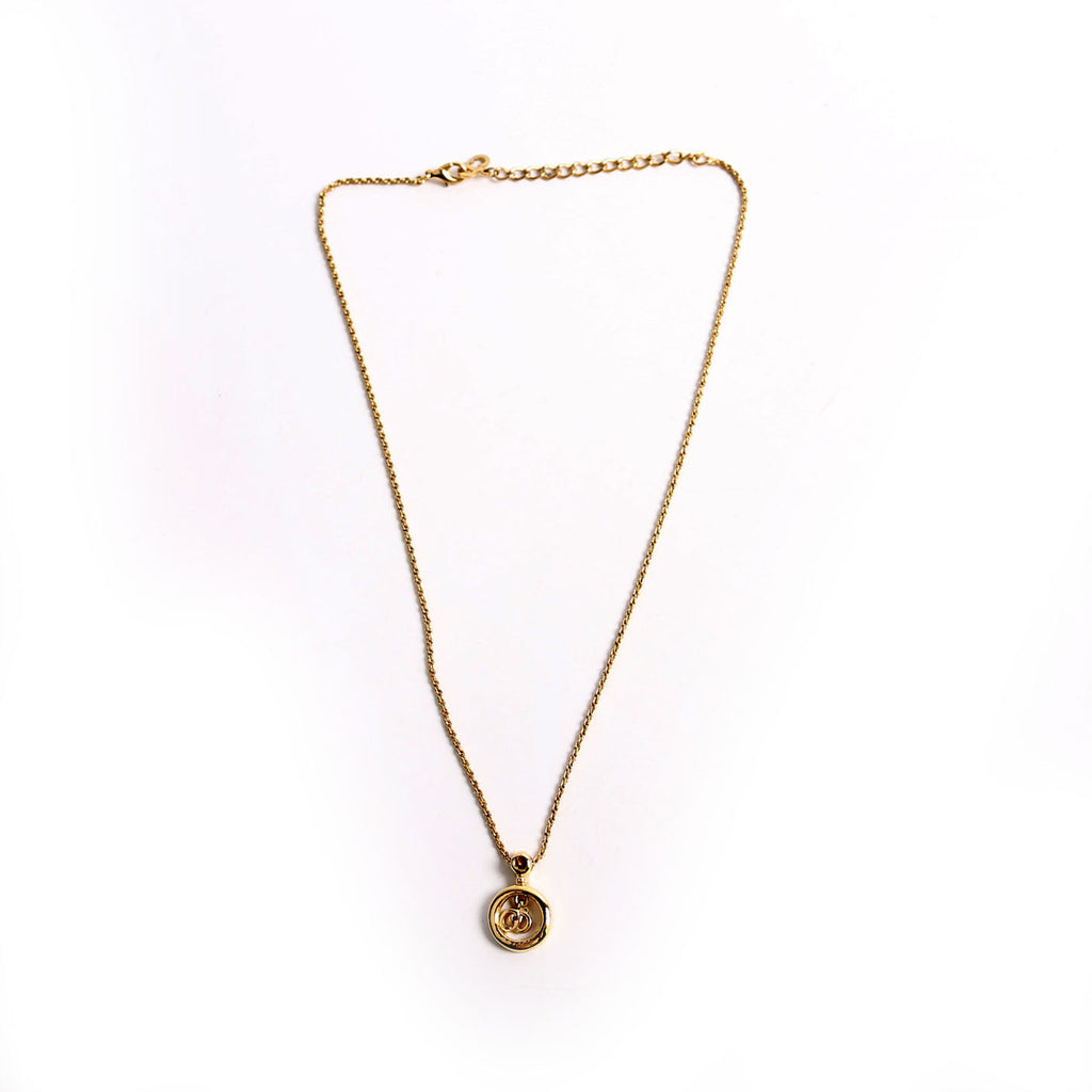 Christian Dior Vintage Circle CD Pendant Necklace Gold