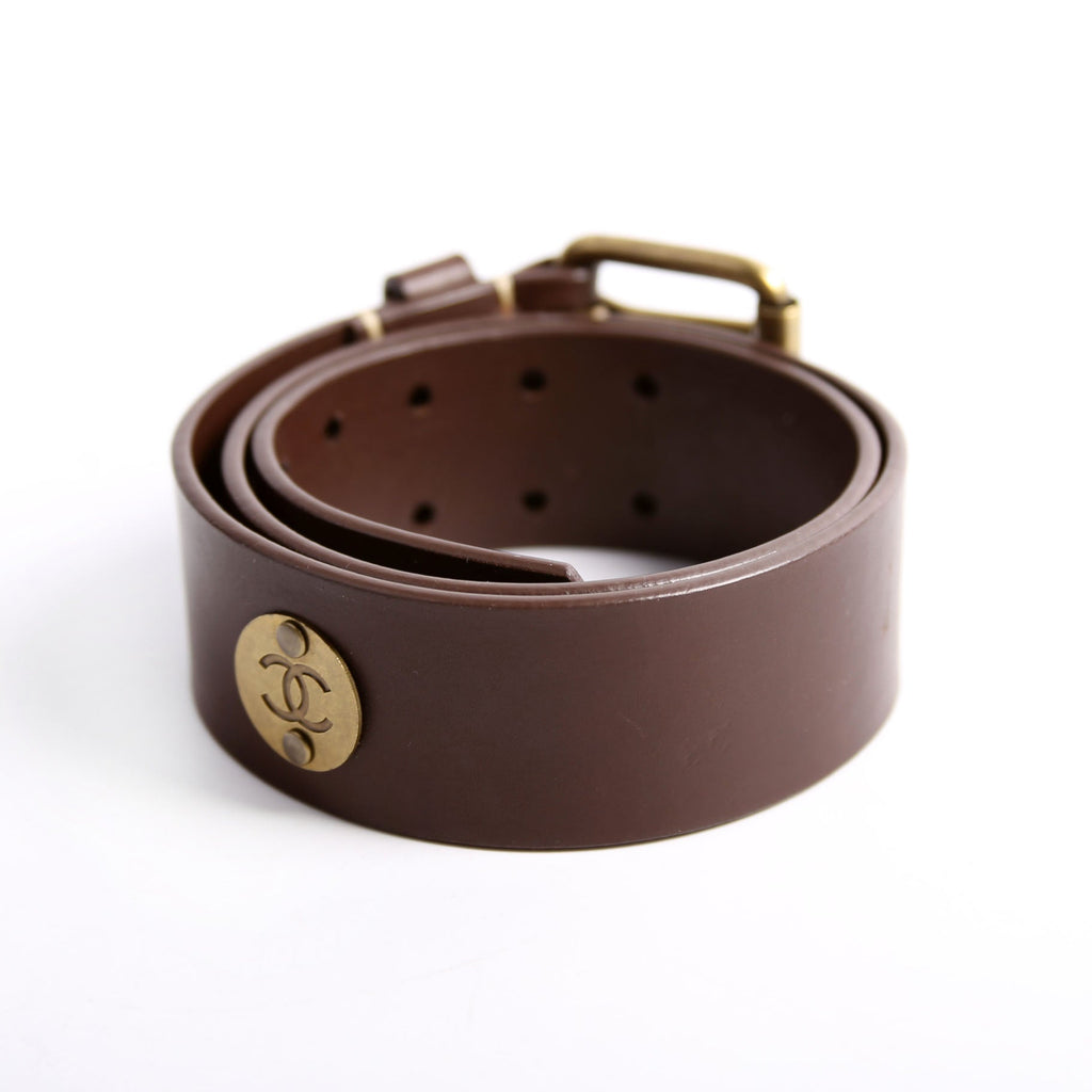 Chanel Square Buckle CC Logo Leather Belt Size 70/28 Brown