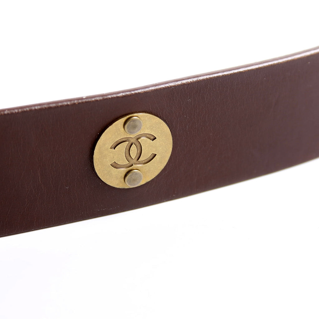 Chanel Square Buckle CC Logo Leather Belt Size 70/28 Brown