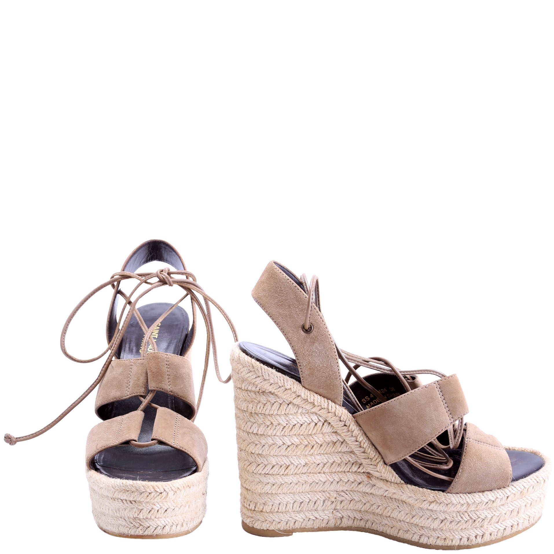 Saint Laurent Suede Lace Up Espadrille Wedges Size 38