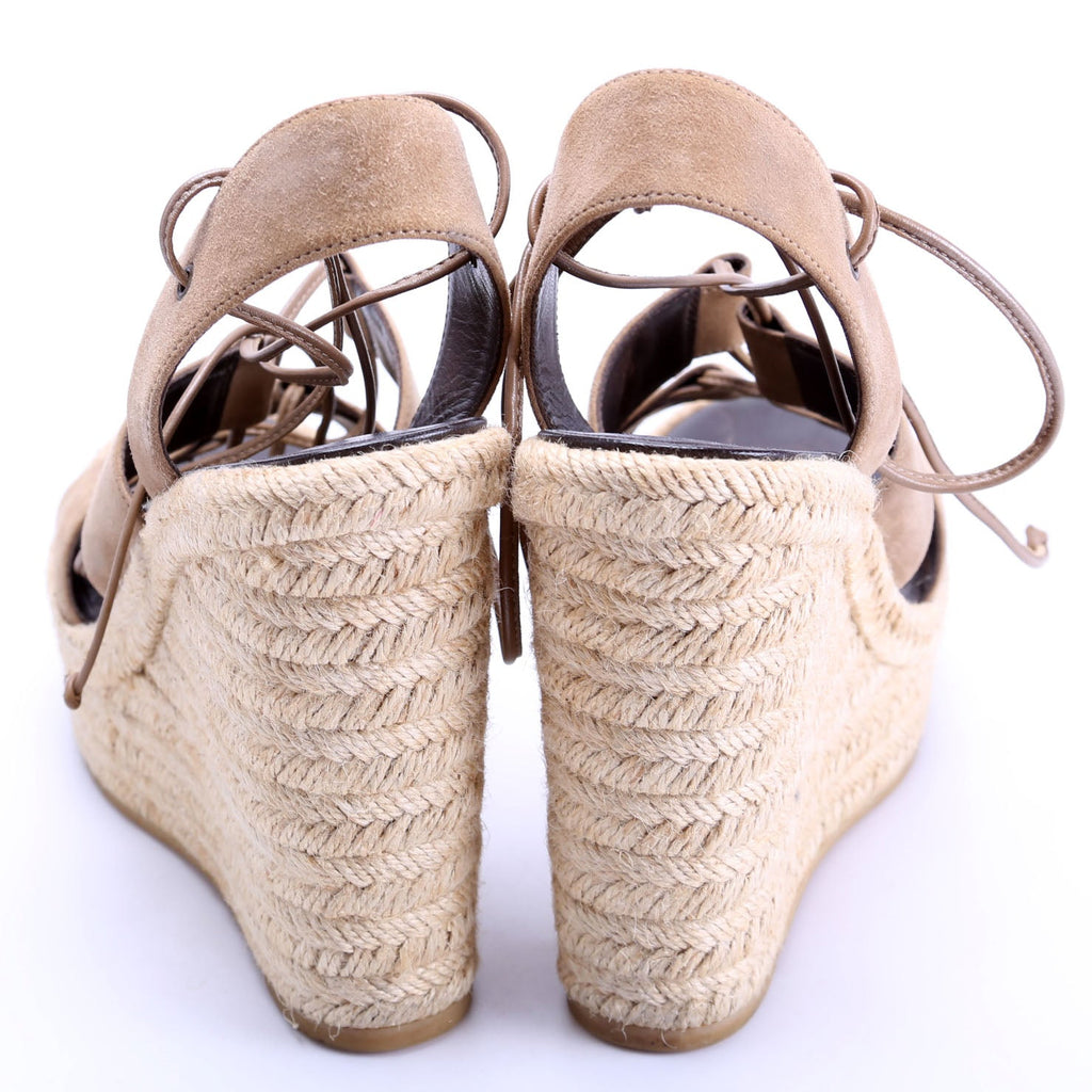 Saint Laurent Suede Lace Up Espadrille Wedges Size 38