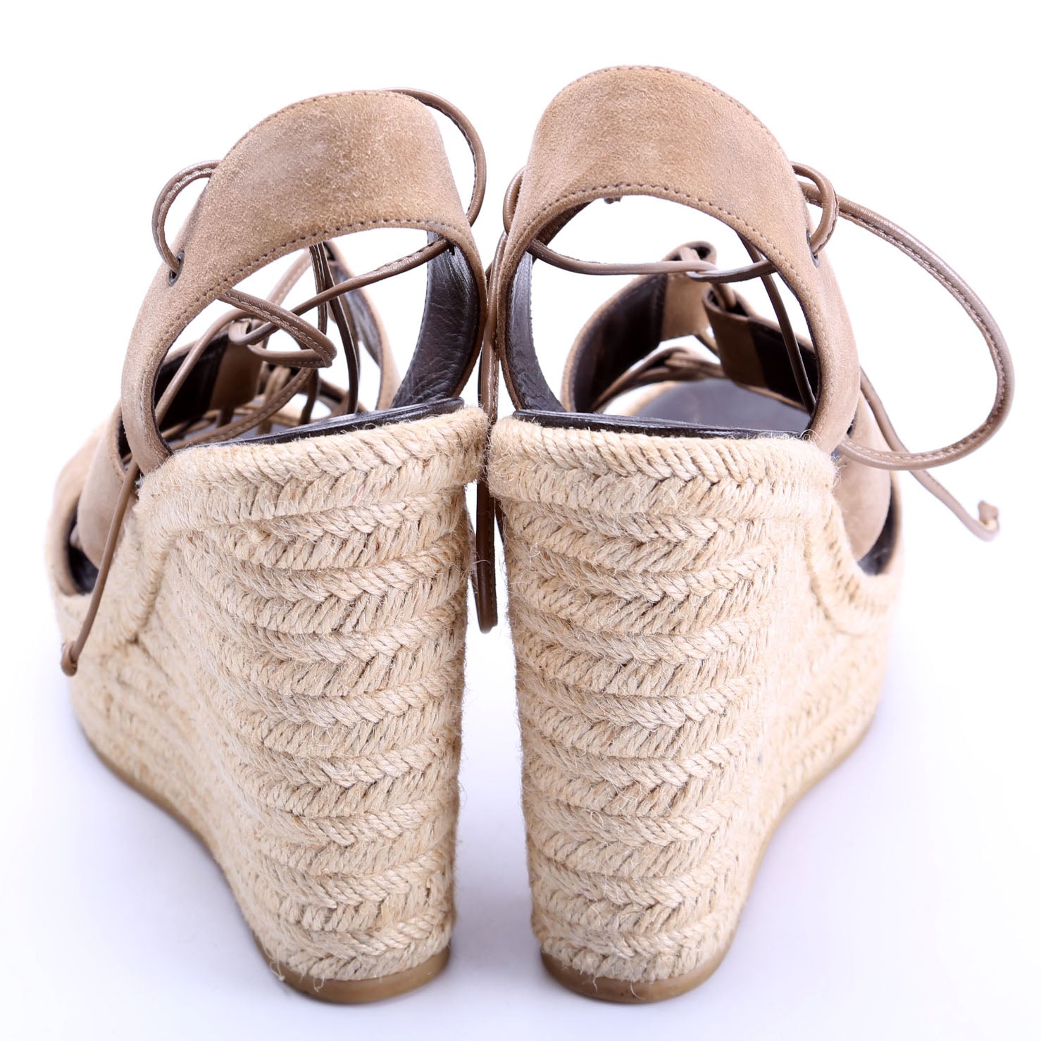 Saint Laurent Suede Lace Up Espadrille Wedges Size 38