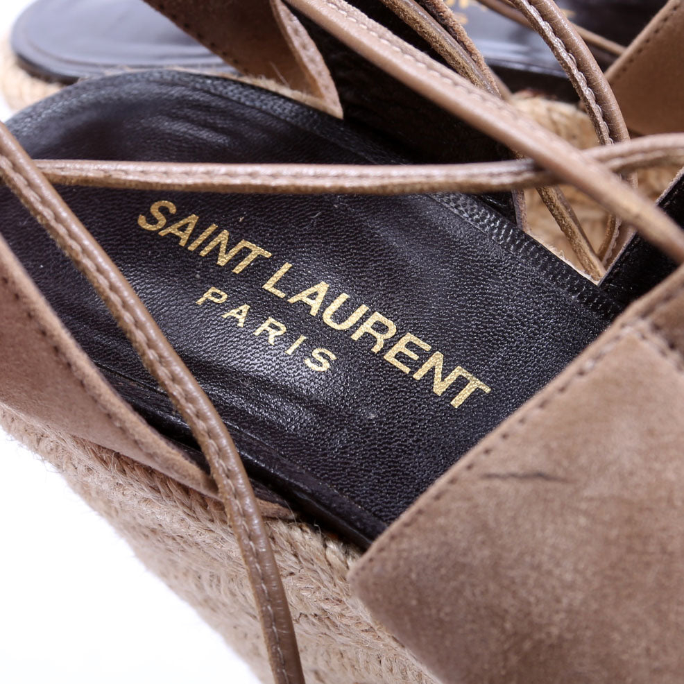 Saint Laurent Suede Lace Up Espadrille Wedges Size 38