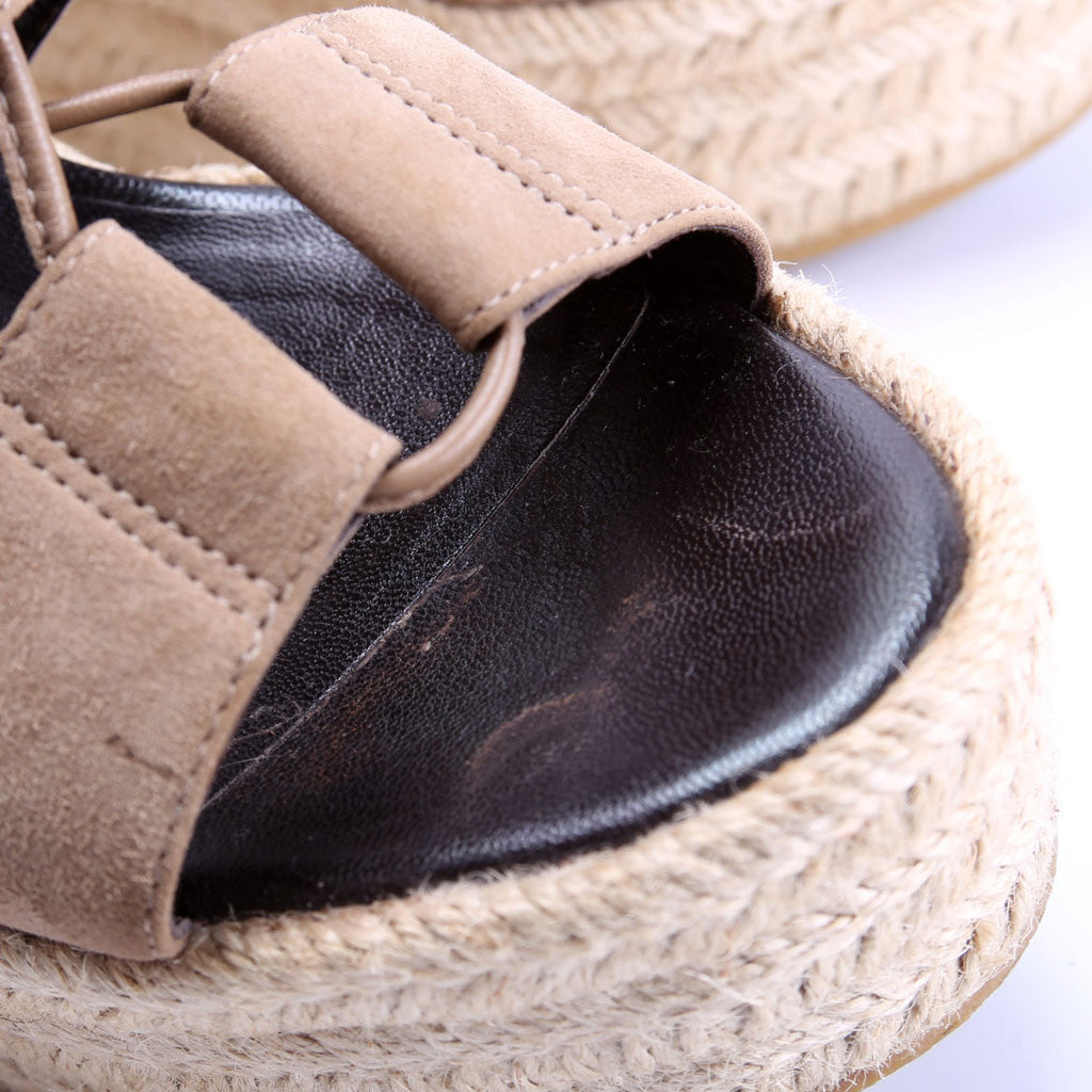 Saint Laurent Suede Lace Up Espadrille Wedges Size 38
