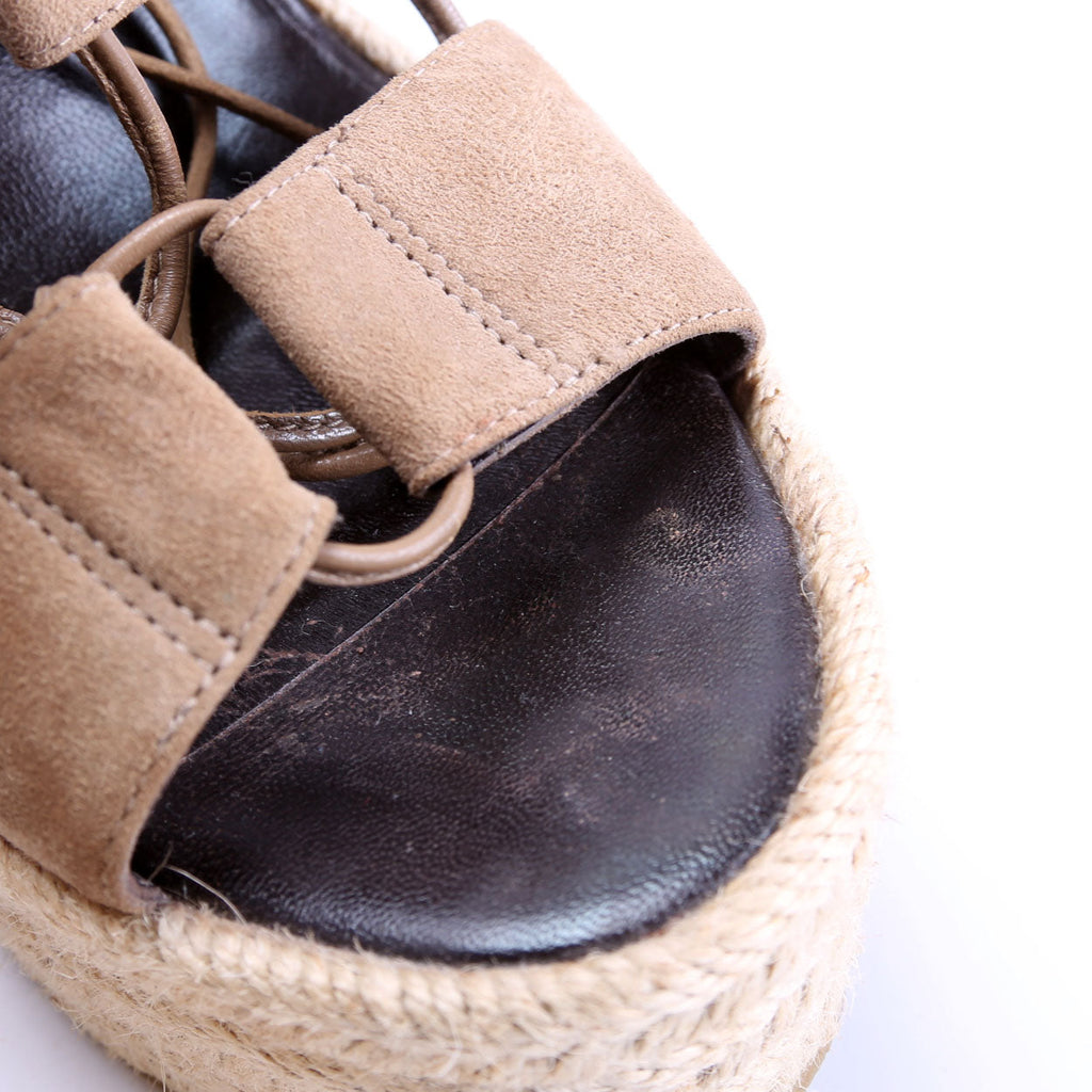 Saint Laurent Suede Lace Up Espadrille Wedges Size 38