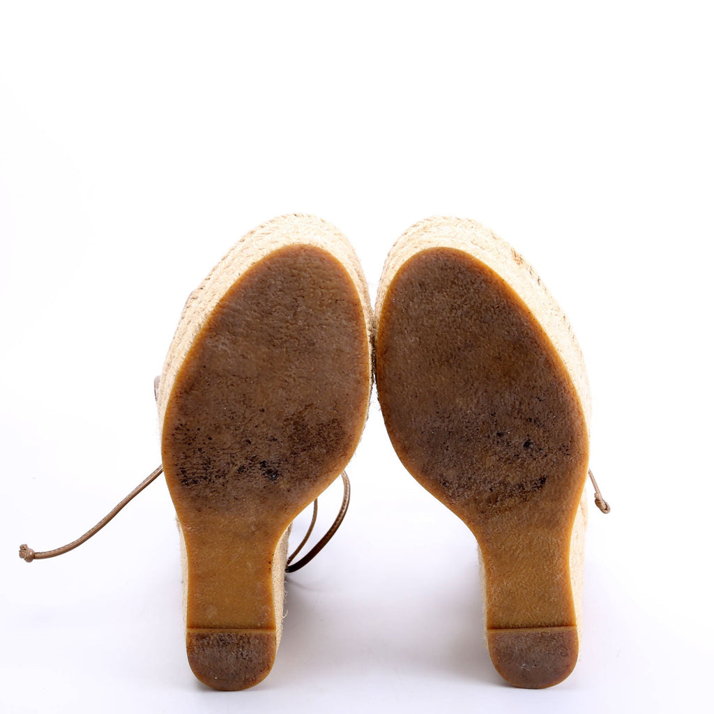 Saint Laurent Suede Lace Up Espadrille Wedges Size 38