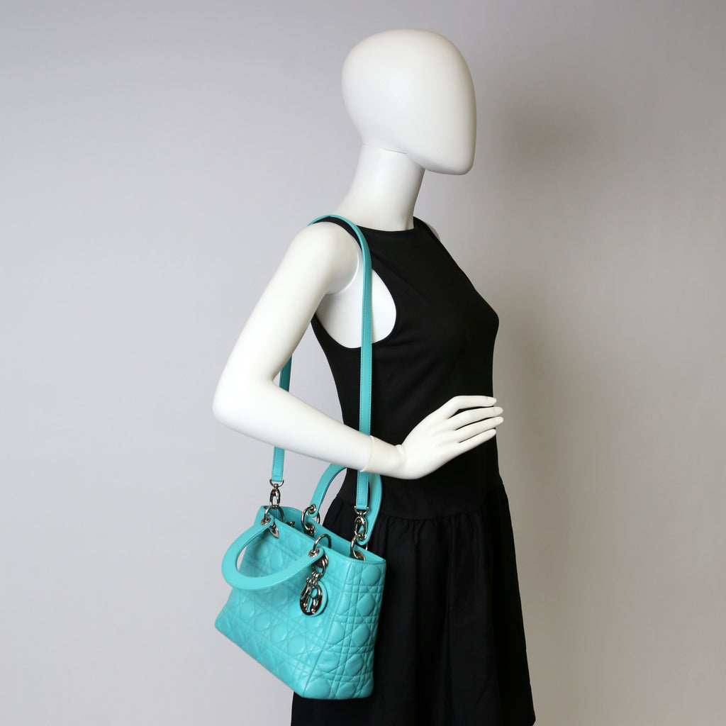 Christian Dior Lady Dior Medium Lambskin Teal