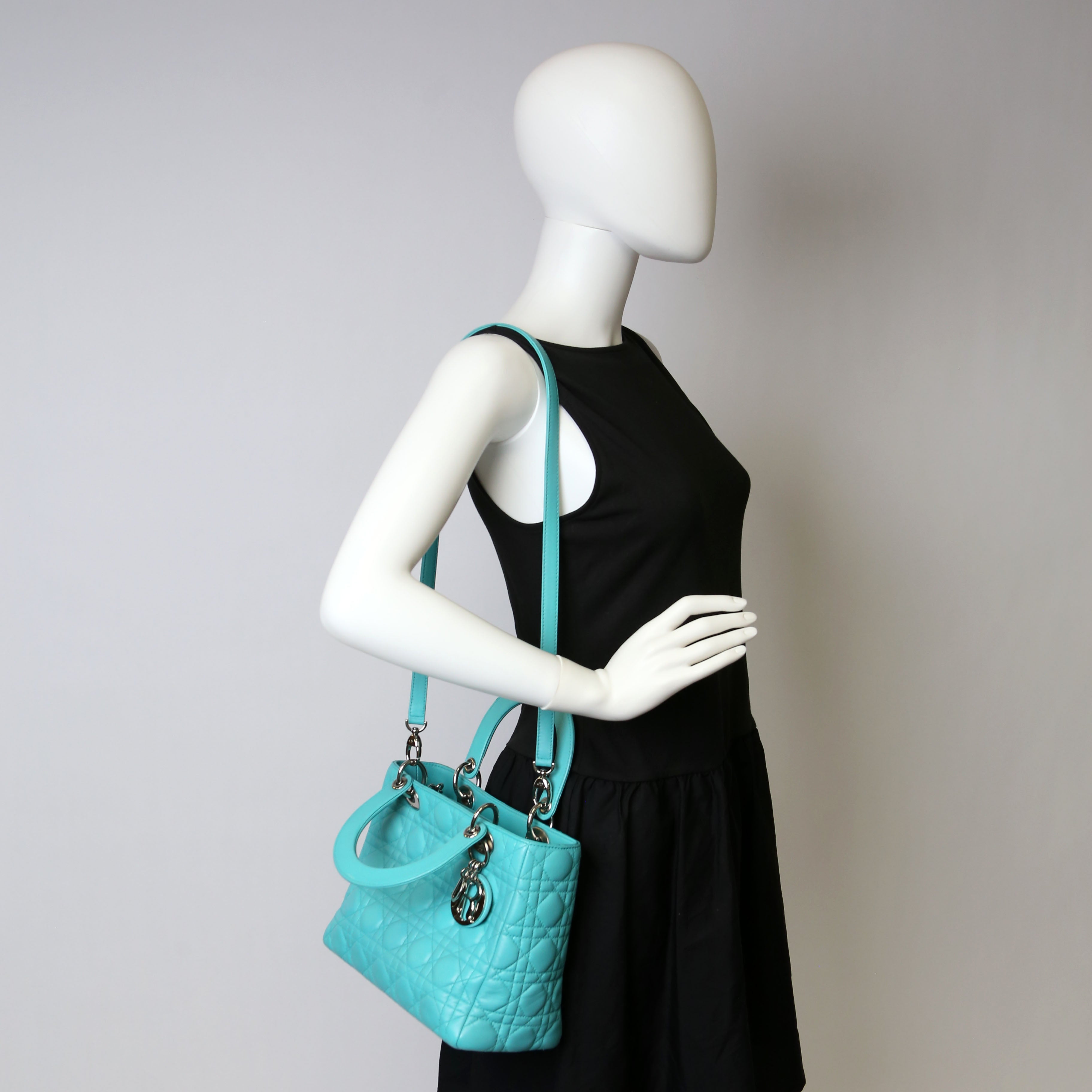 Christian Dior Lady Dior Medium Lambskin Teal