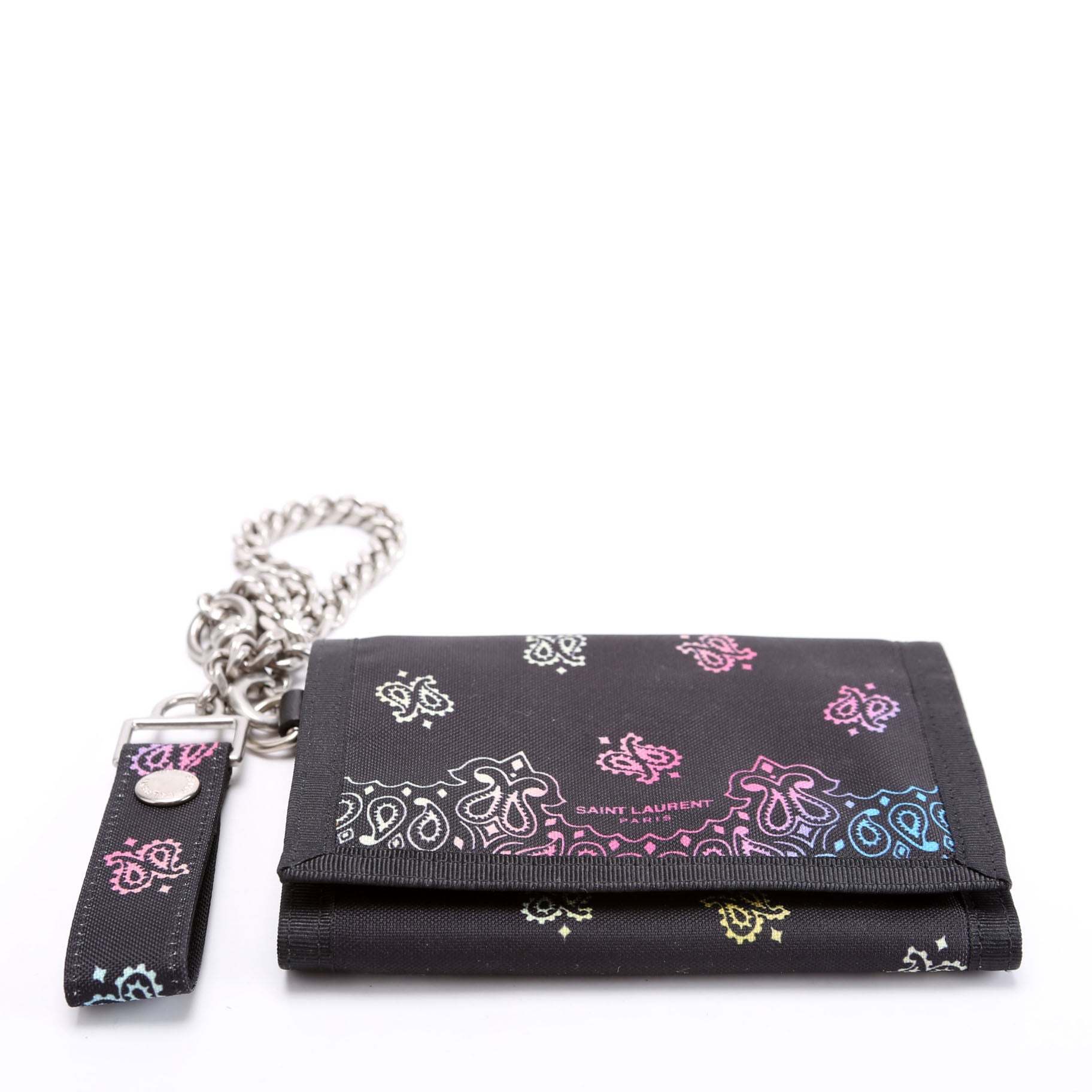 Saint Laurent 556417 Bandana Print Nylon Chain Wallet Black/Multicolor