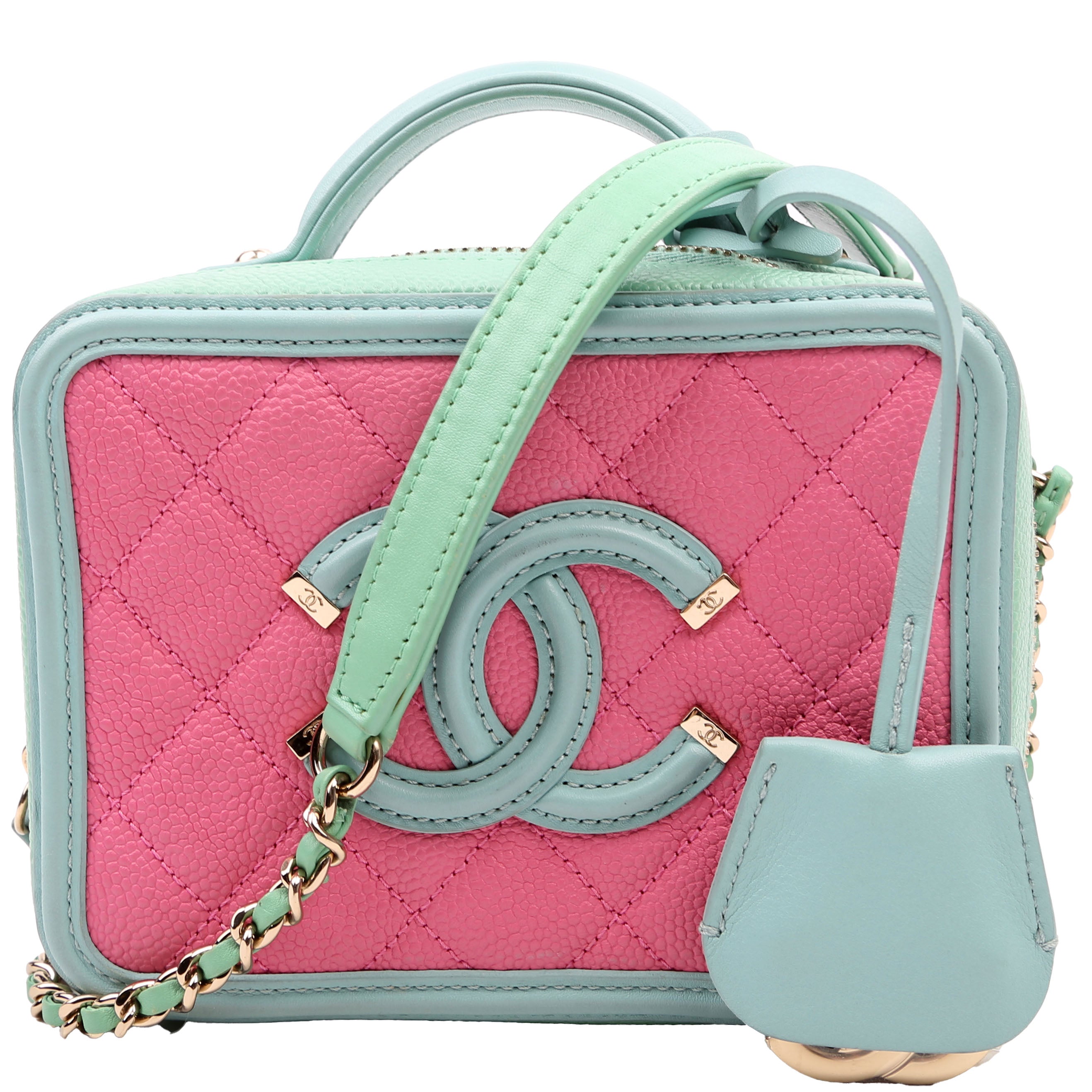 Chanel Mini Filigree Vanity Case 26M Green/Pink