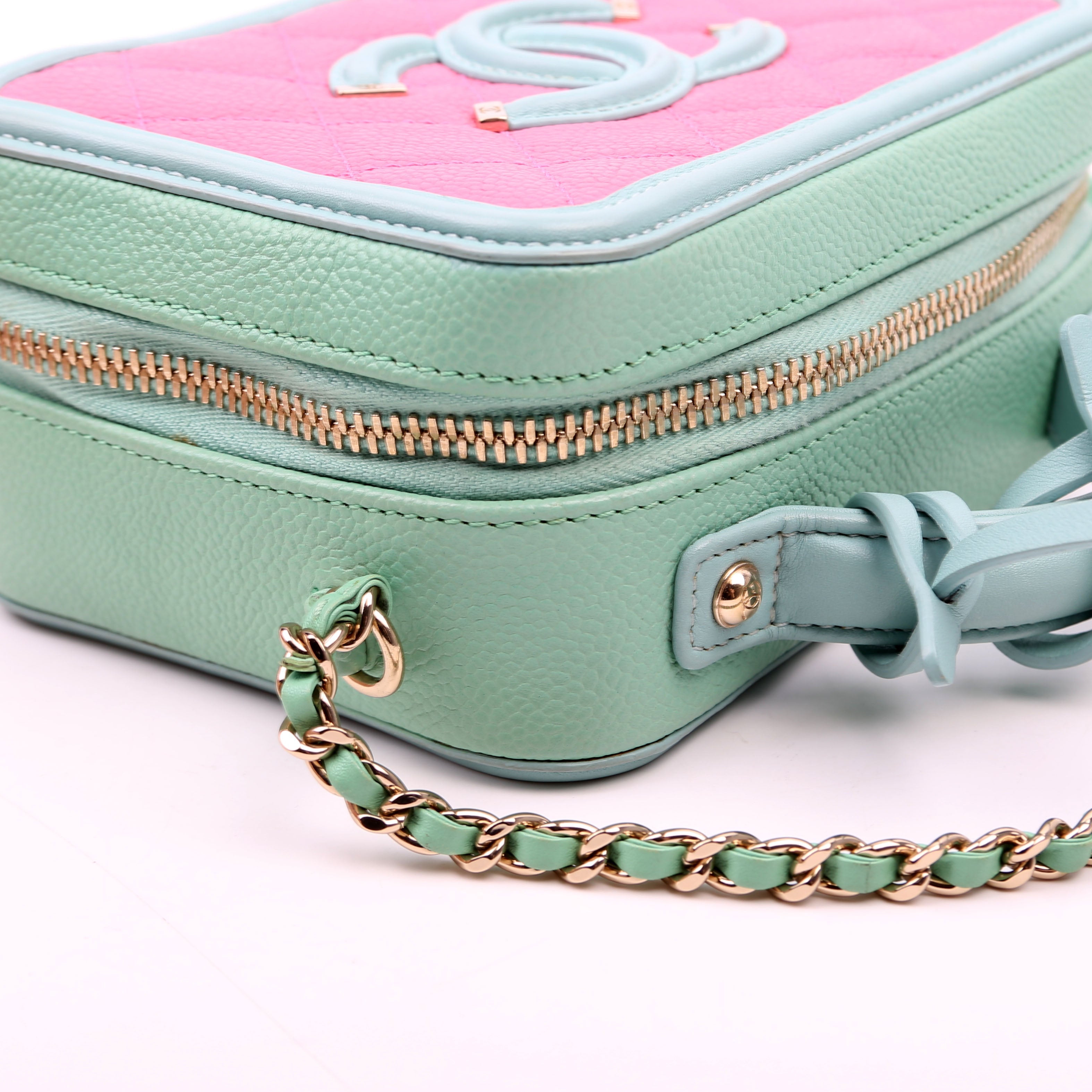Chanel Mini Filigree Vanity Case 26M Green/Pink
