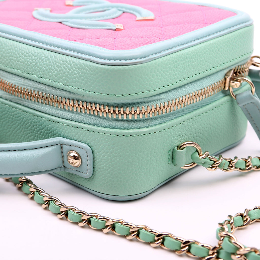 Chanel Mini Filigree Vanity Case 26M Green/Pink