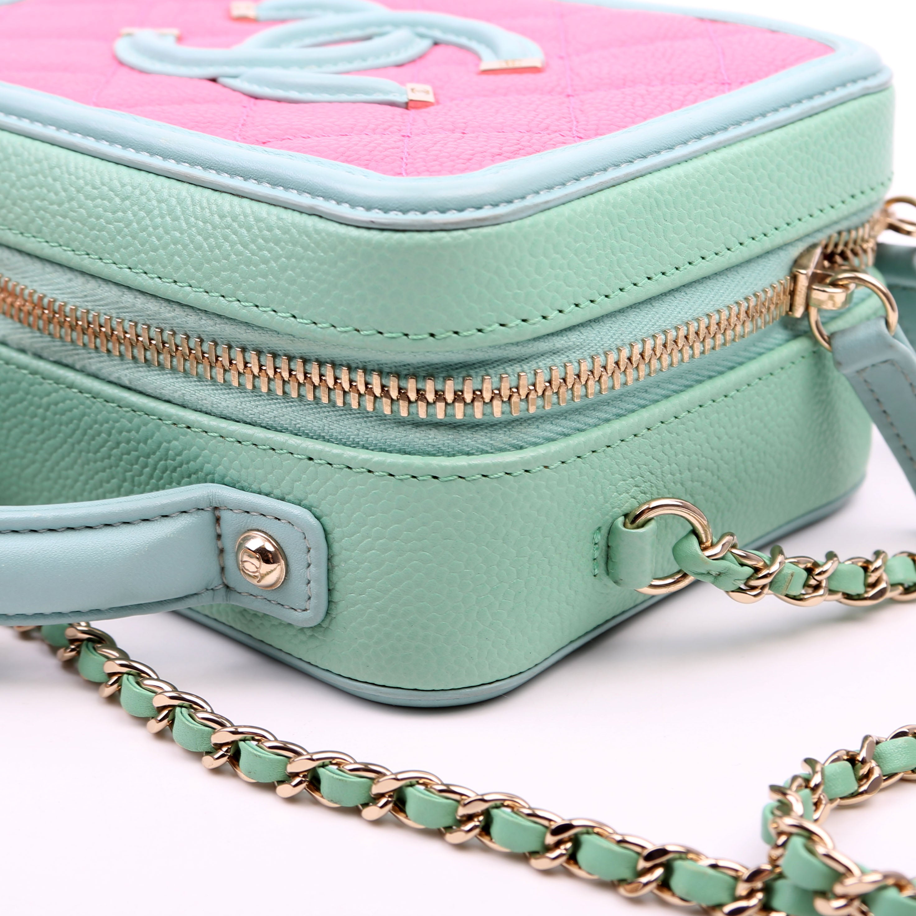 Chanel Mini Filigree Vanity Case 26M Green/Pink