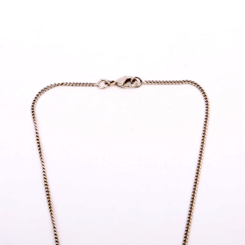 Chanel Pearl Drop CC Rhinestone Pendant Necklace Silver