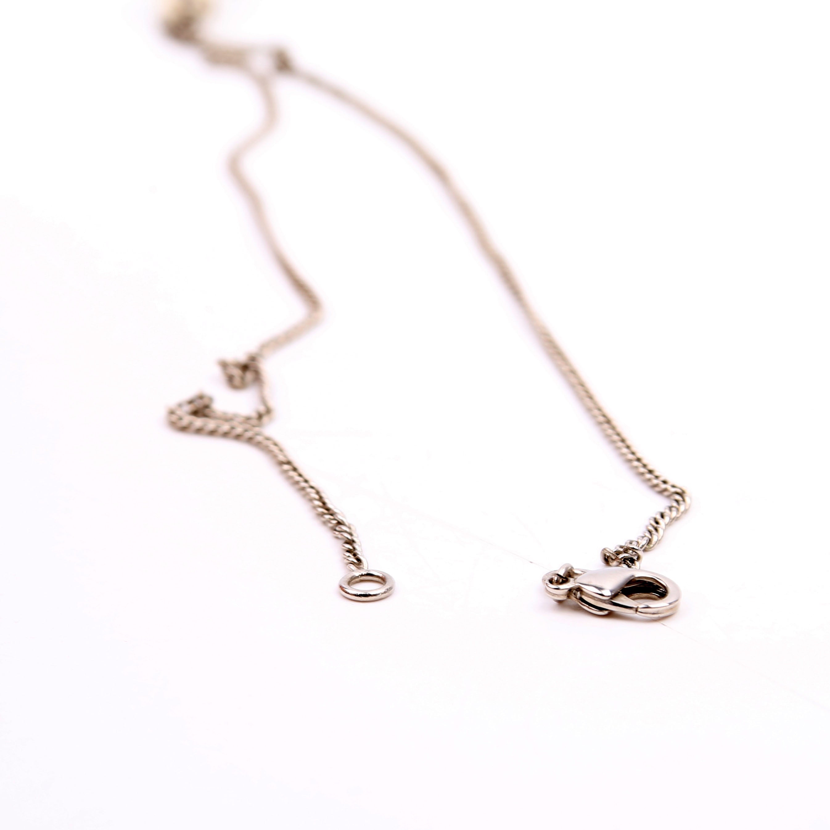 Chanel Pearl Drop CC Rhinestone Pendant Necklace Silver