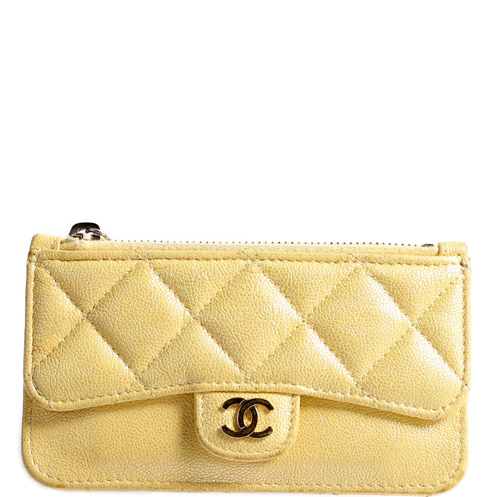 Chanel CC Flap Zip Card Holder Caviar RFID Yellow
