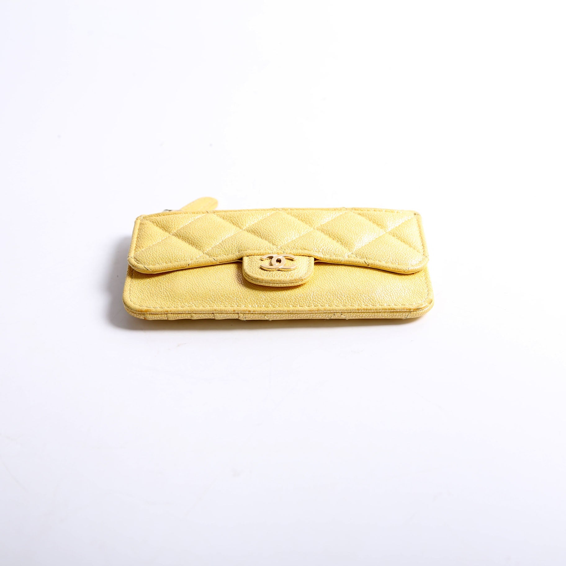 Chanel CC Flap Zip Card Holder Caviar RFID Yellow