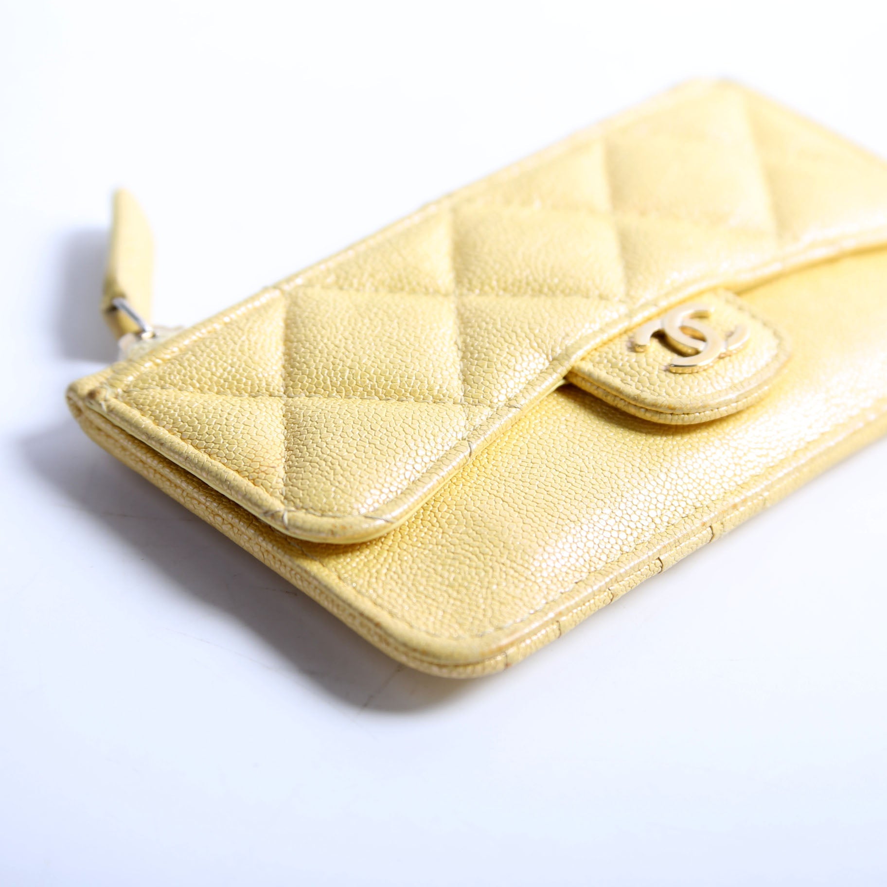 Chanel CC Flap Zip Card Holder Caviar RFID Yellow