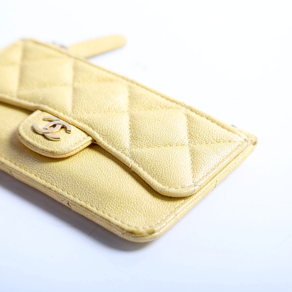 Chanel CC Flap Zip Card Holder Caviar RFID Yellow