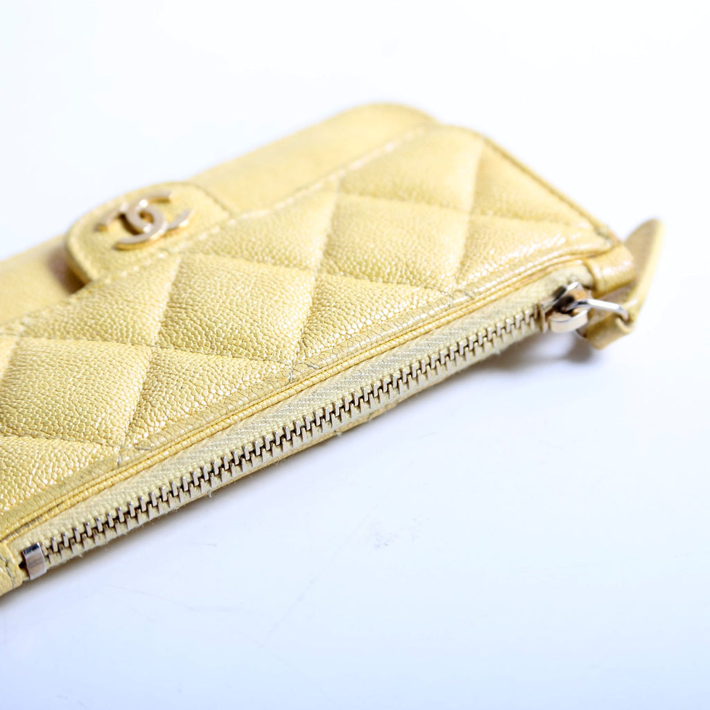Chanel CC Flap Zip Card Holder Caviar RFID Yellow