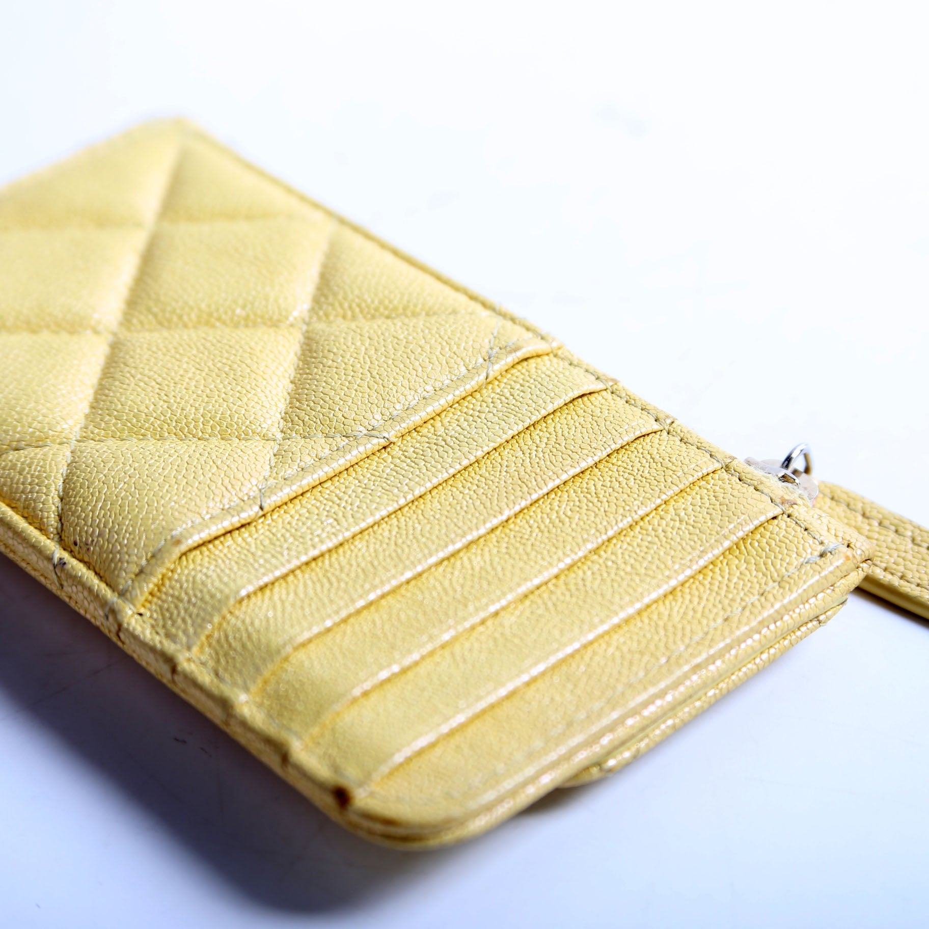 Chanel CC Flap Zip Card Holder Caviar RFID Yellow