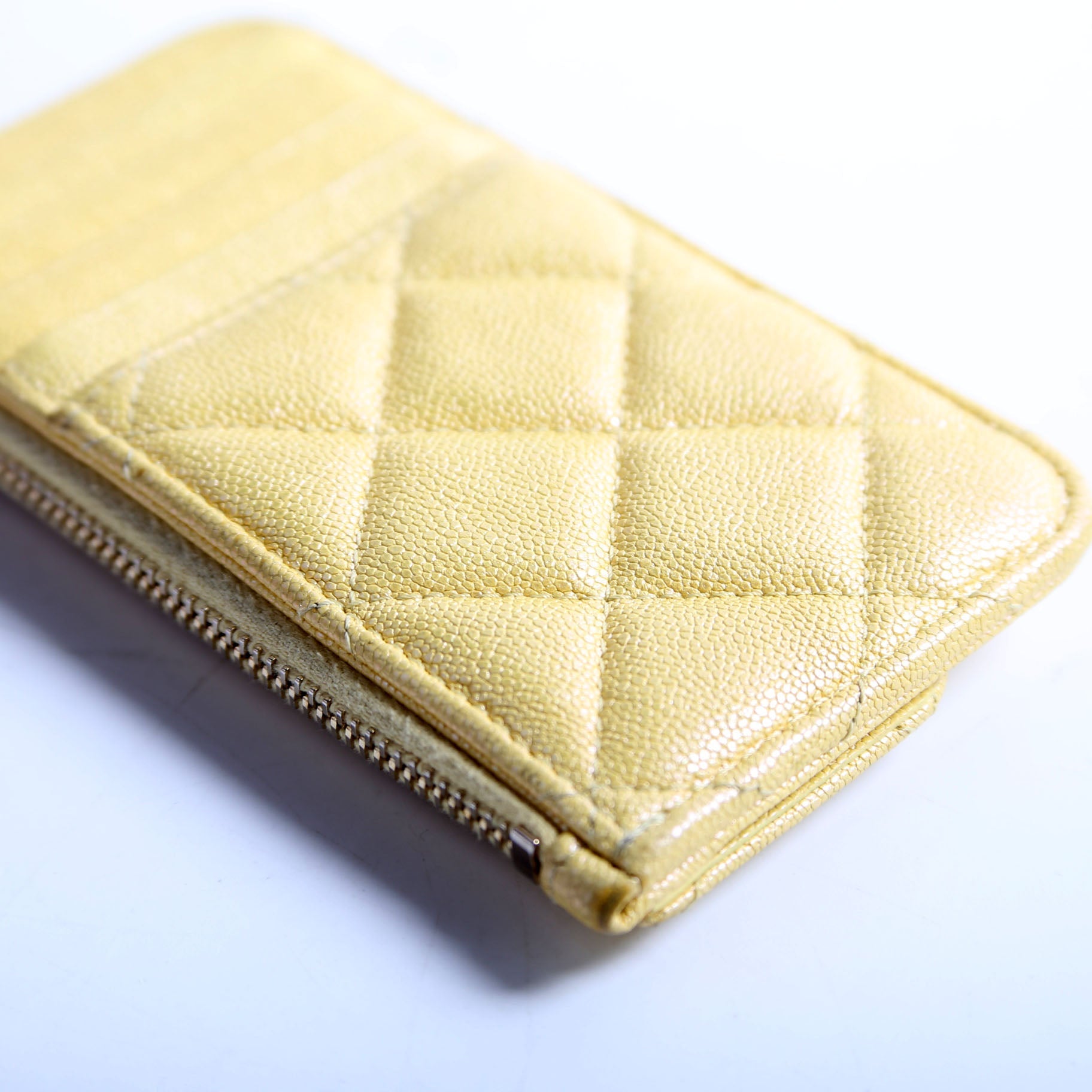 Chanel CC Flap Zip Card Holder Caviar RFID Yellow