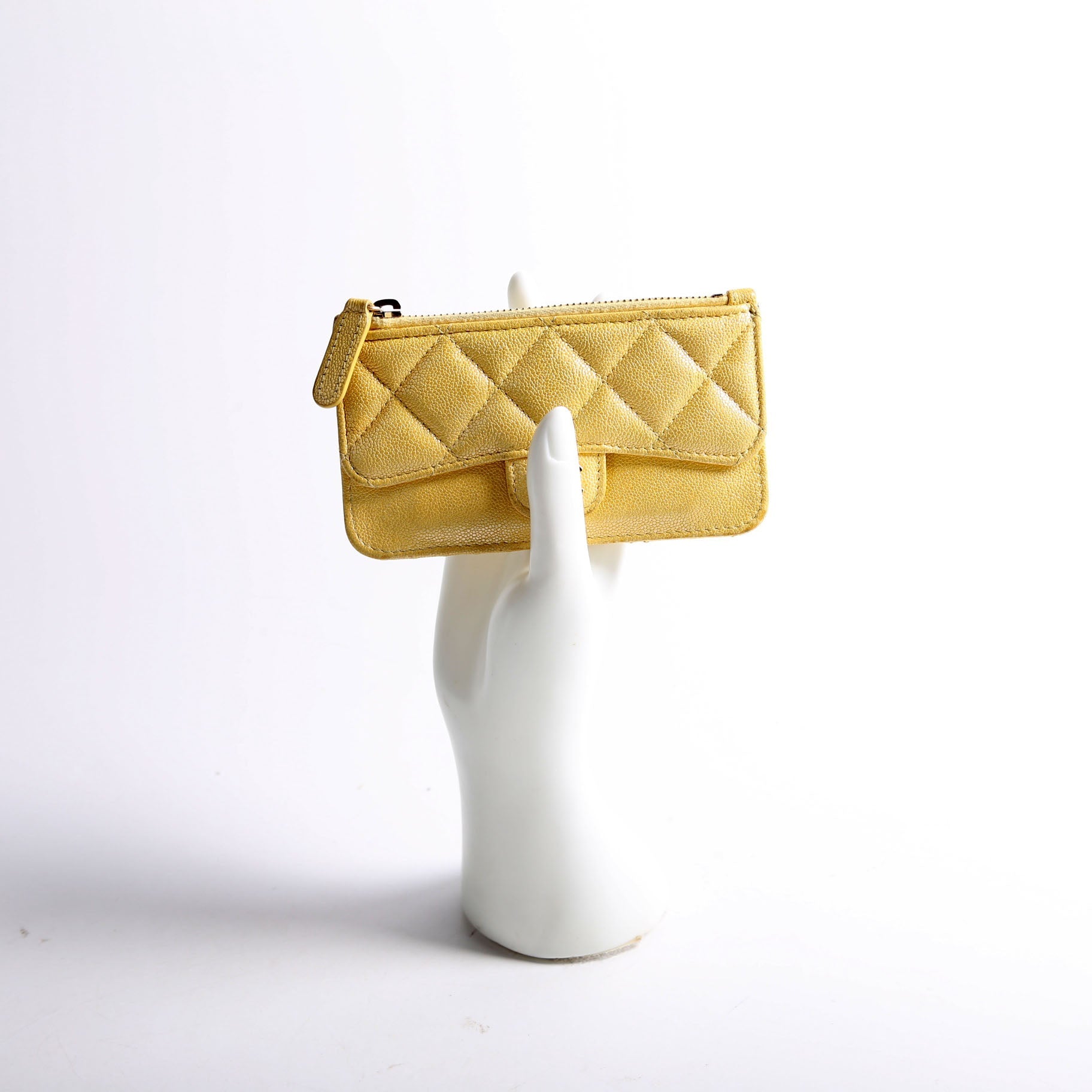 Chanel CC Flap Zip Card Holder Caviar RFID Yellow