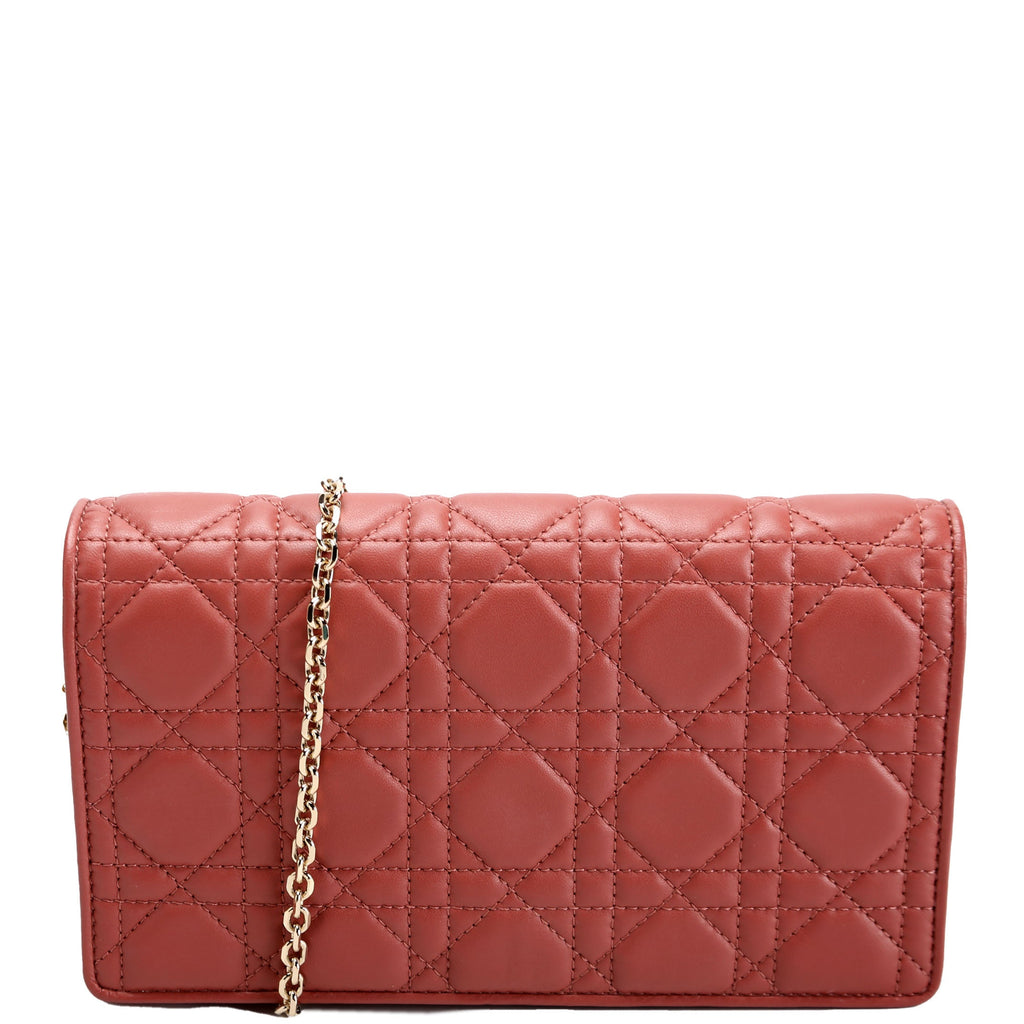 Christian Dior Lady Dior Pouch With Inserts Lambskin Cannage Rust
