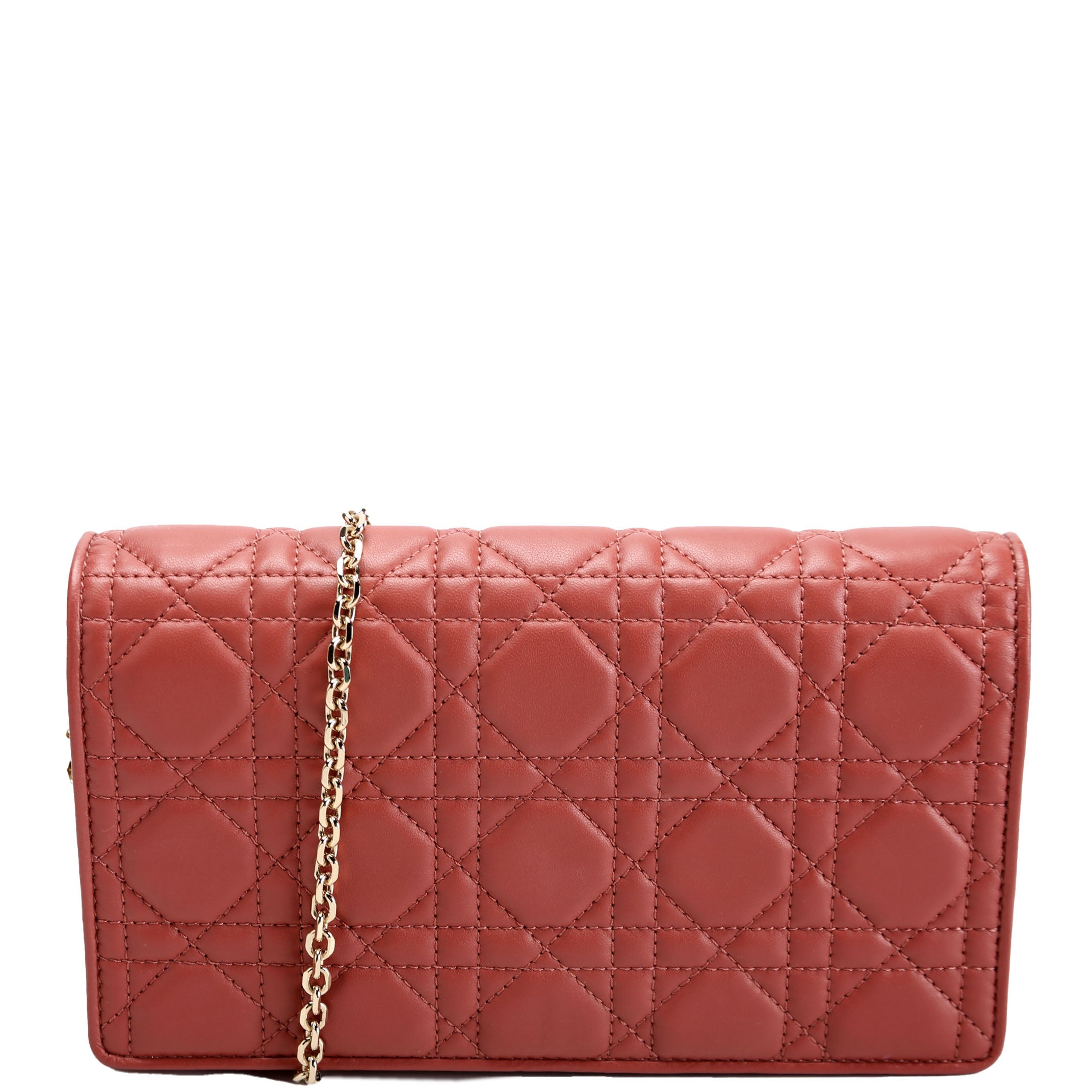 Christian Dior Lady Dior Pouch With Inserts Lambskin Cannage Rust