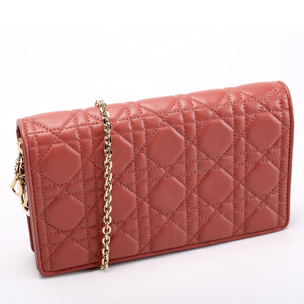 Christian Dior Lady Dior Pouch With Inserts Lambskin Cannage Rust