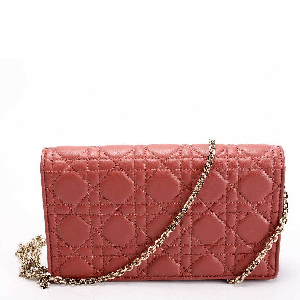 Christian Dior Lady Dior Pouch With Inserts Lambskin Cannage Rust