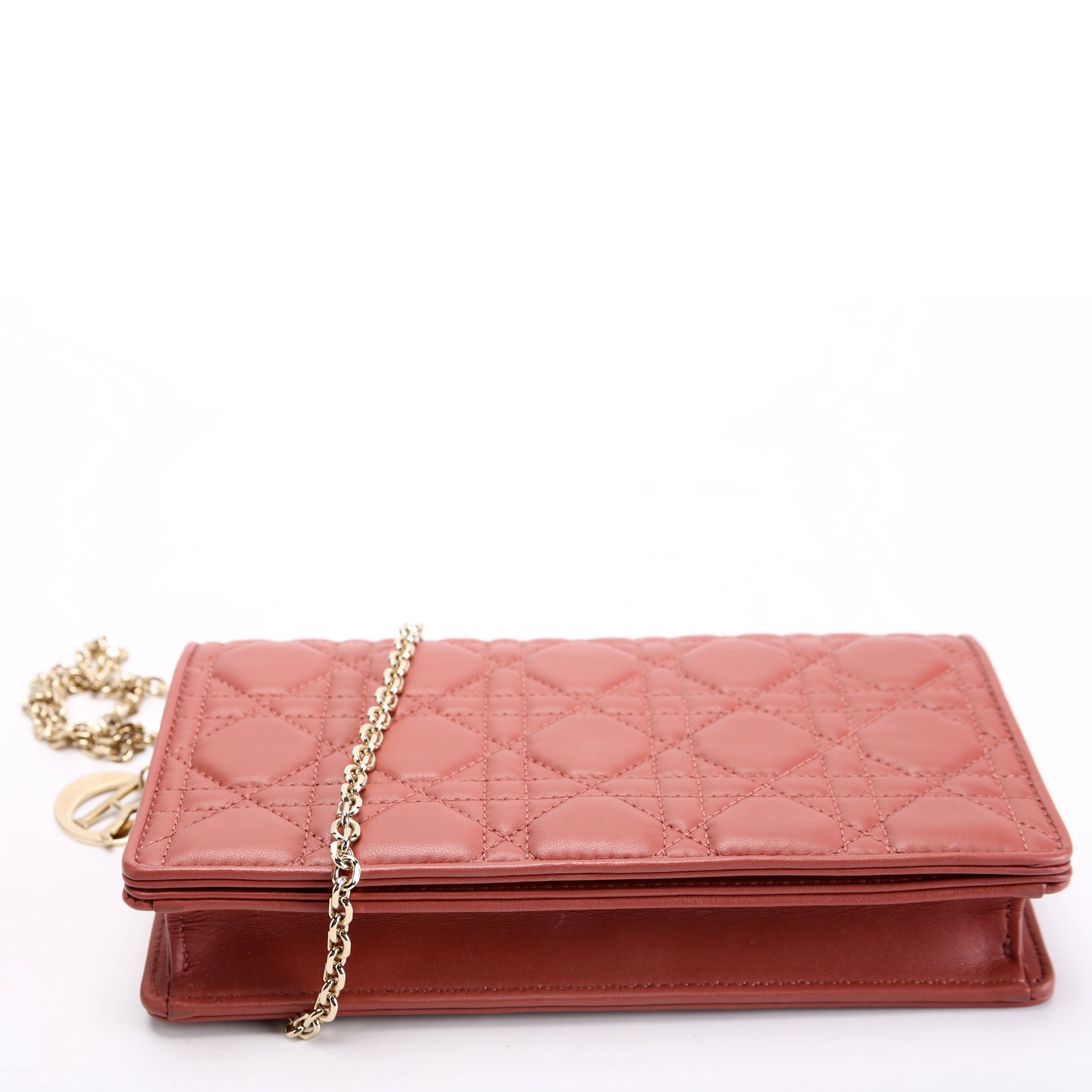 Christian Dior Lady Dior Pouch With Inserts Lambskin Cannage Rust