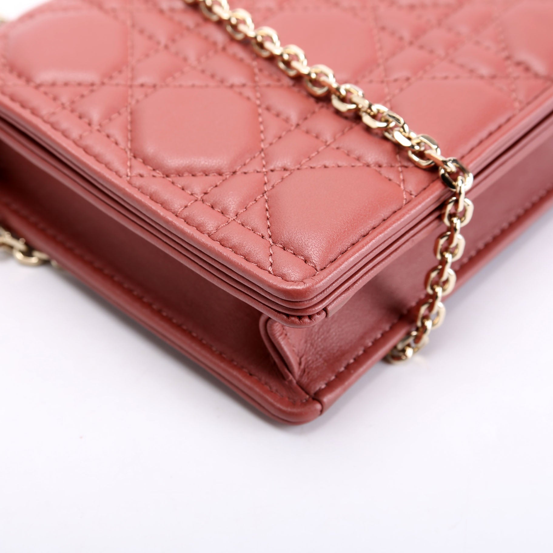 Christian Dior Lady Dior Pouch With Inserts Lambskin Cannage Rust