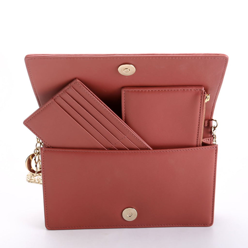 Christian Dior Lady Dior Pouch With Inserts Lambskin Cannage Rust
