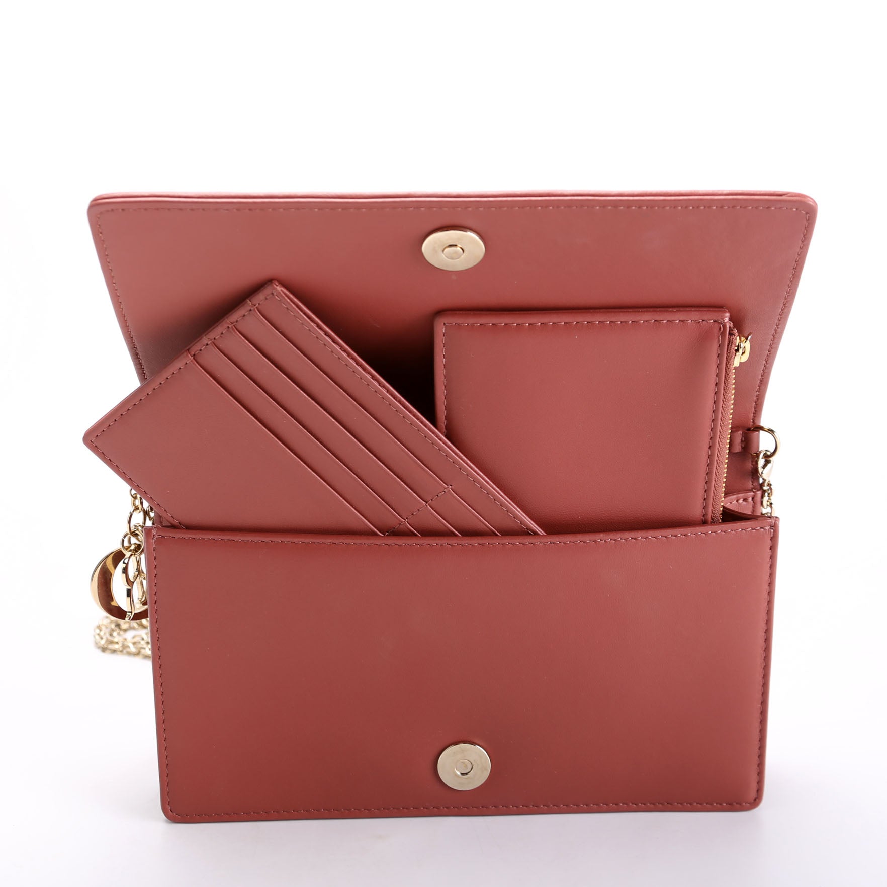 Christian Dior Lady Dior Pouch With Inserts Lambskin Cannage Rust