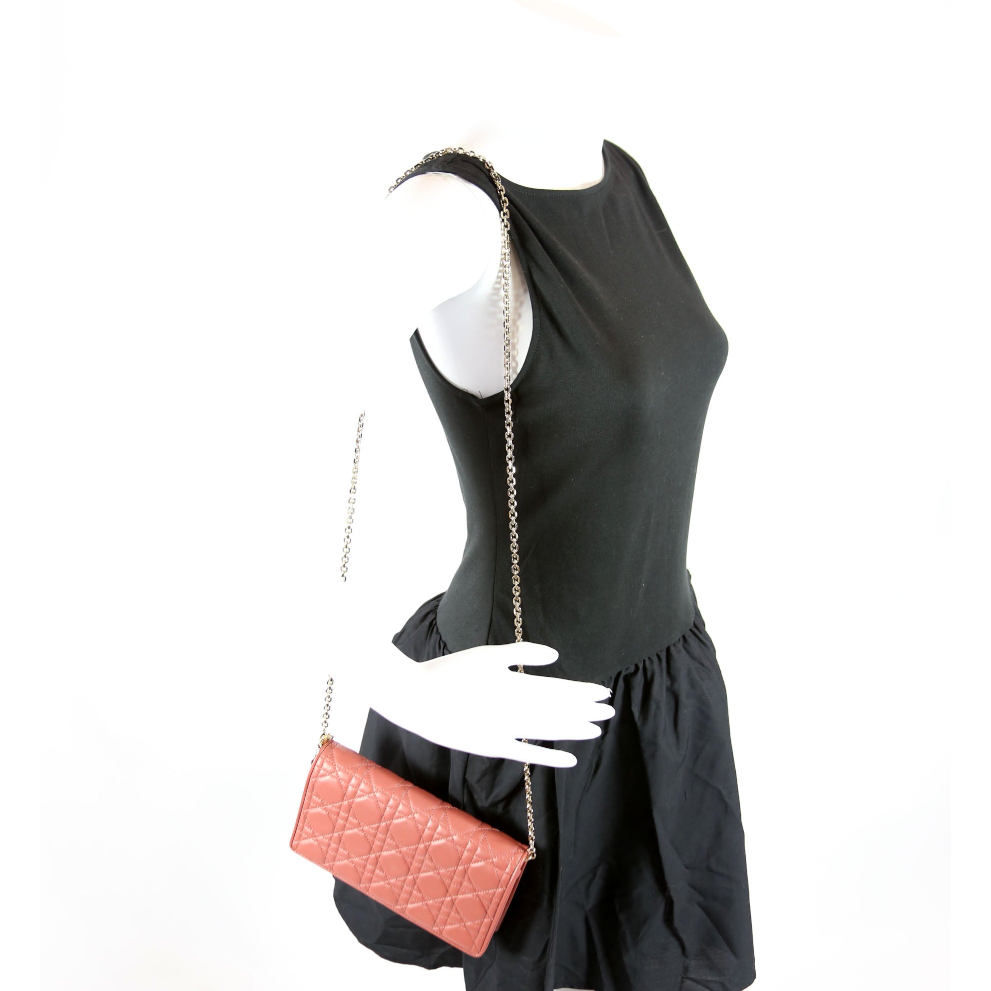 Christian Dior Lady Dior Pouch With Inserts Lambskin Cannage Rust