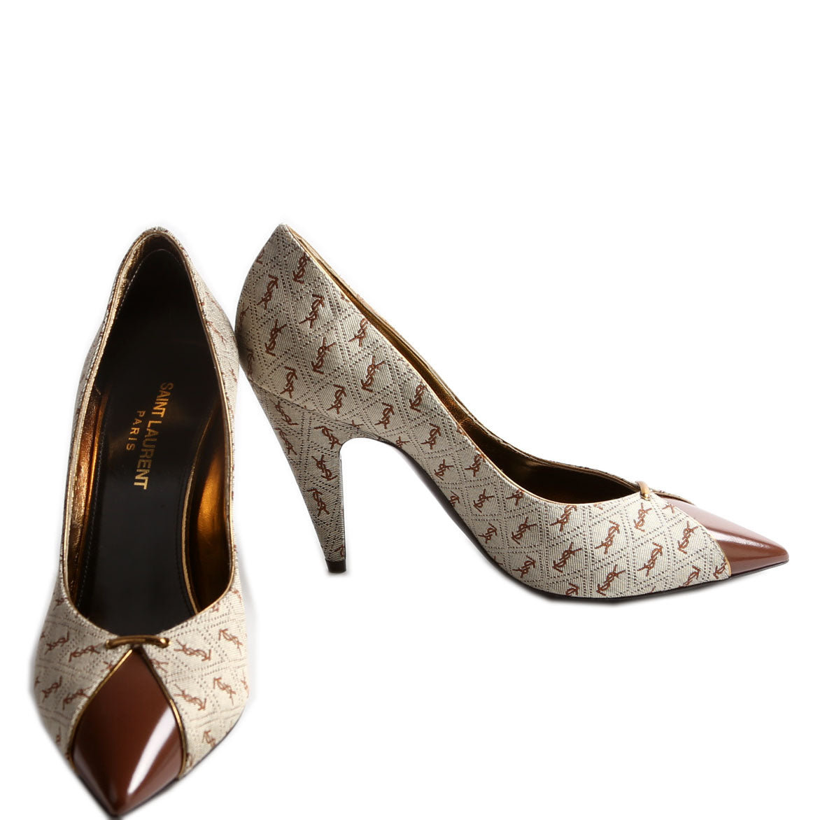 Saint Laurent Lola Cap Toe Monogram Pumps Size 37.5