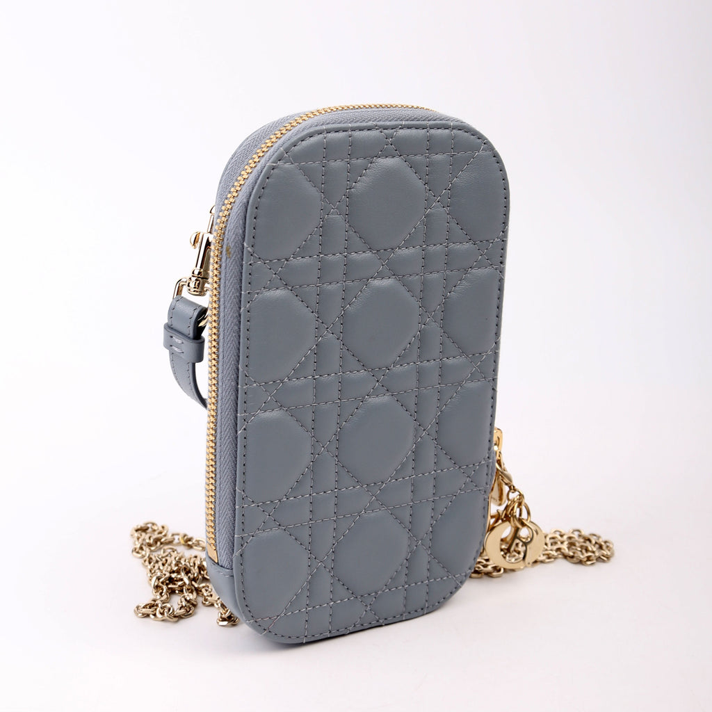 Christian Dior Lady Dior Call'In Dior Phone Holder Dioramour Lambskin Cannage Blue