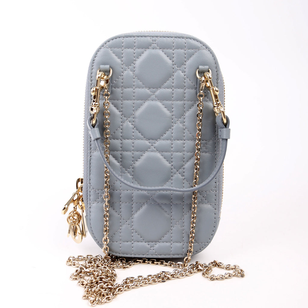Christian Dior Lady Dior Call'In Dior Phone Holder Dioramour Lambskin Cannage Blue